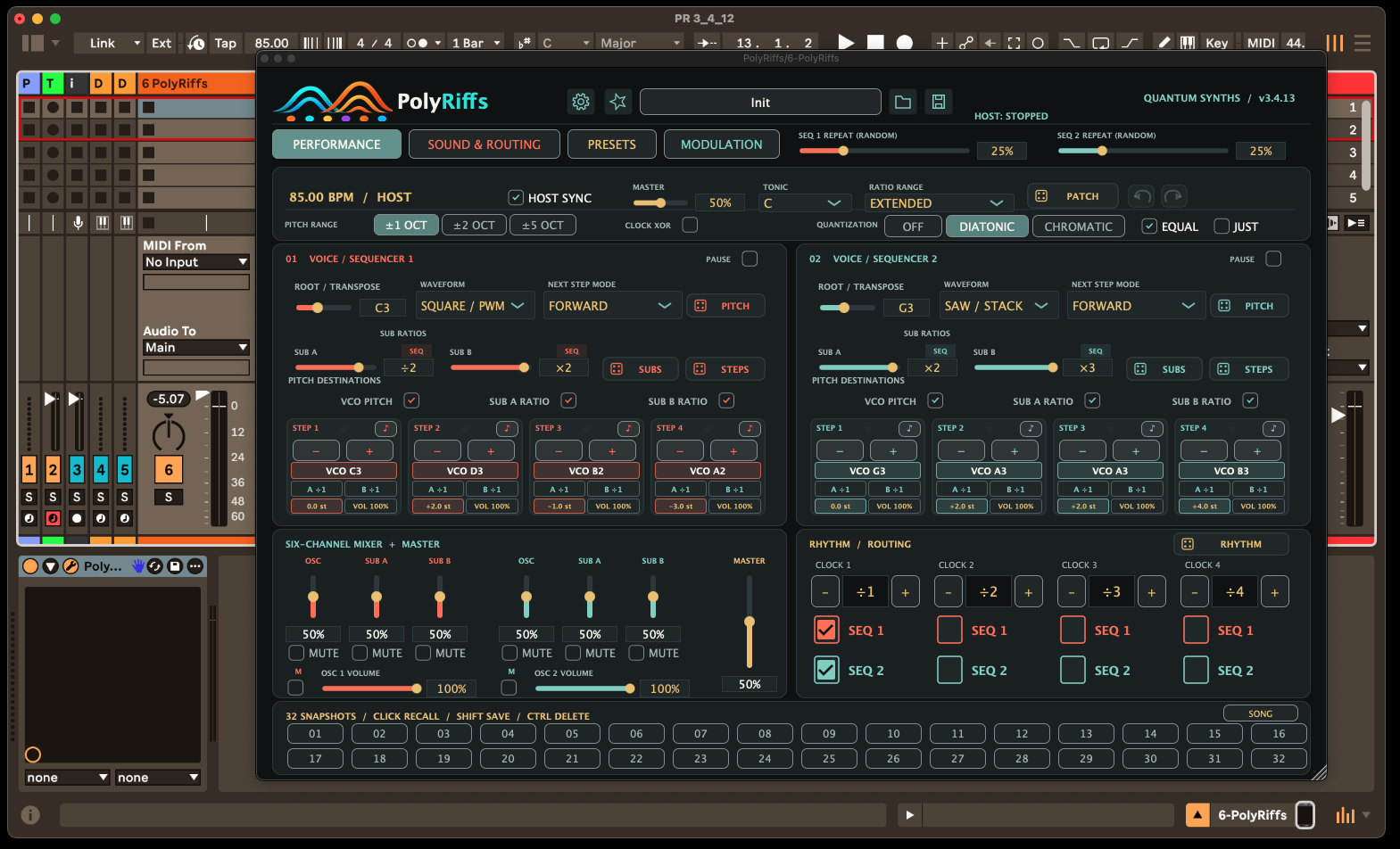 PolyRiffs VST3 instrument running inside Ableton Live