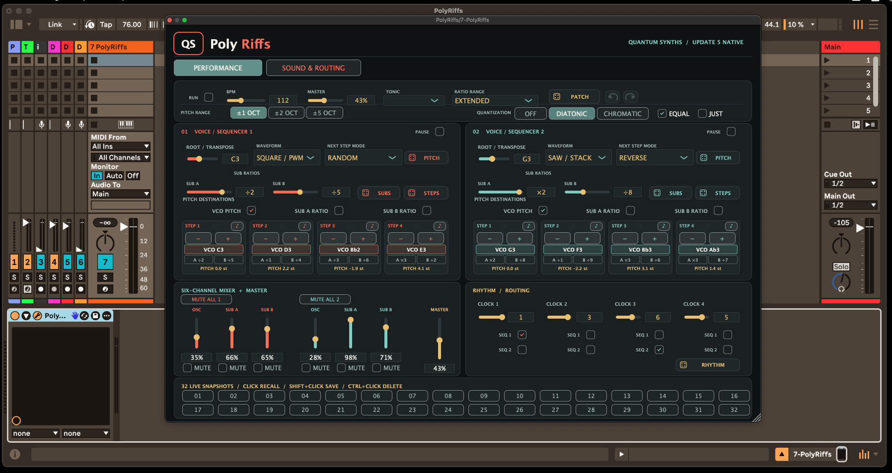 PolyRiffs VST3 instrument running inside Ableton Live
